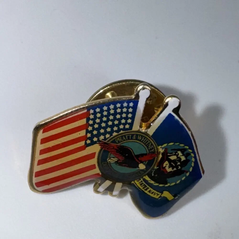 Vtg Pratt & Whitney Patriotic USA/ Navy Flag Enamel Pin - Dependable Engines